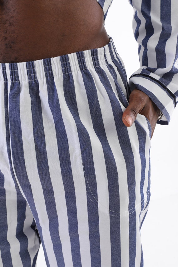 Blue Pinstripes - Men's Silk Pajama Pants