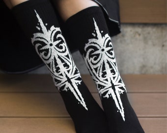 Black socks with white ornament