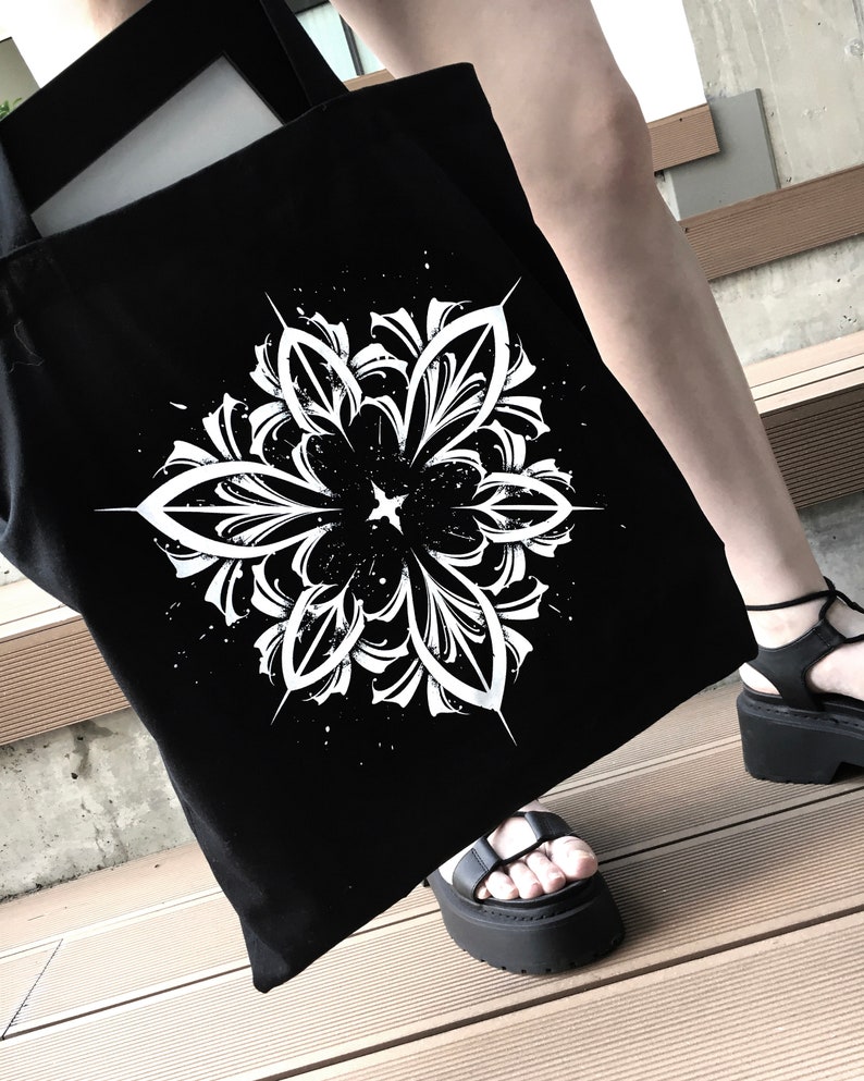 Ornamental calligraphy mandala shopper bag