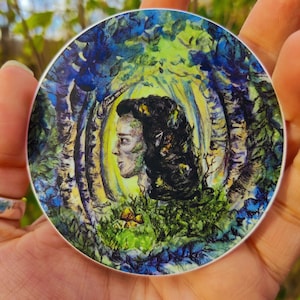 Vinylsticker Ghillie Dhu matte afwerking sprookjeskunst 3 inch ronde waterdichte vervagingsbestendige originele aquarelkunstwerken