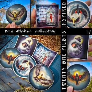 twenty øne piløts inspired Clancy bird sticker bundle includes 5 satin finish waterproof vinyl stickers from original artwork