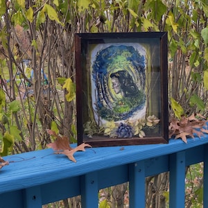 Ghillie Dhu Watercolor Painting, Wood Shadowbox with Botanicals