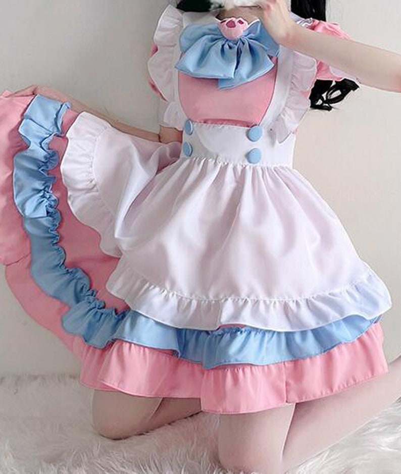 Sweet Cosplay Maid Costume Dress Anime Kawaii Dress Women Lolita Dress Cute Princess Dress Schoolgirl Maid Outfits Plus Size Cosplay Gown 