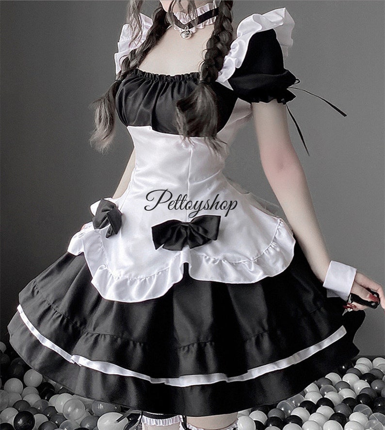 Sweet Cosplay Maid Costume Anime Women French Maid Outfit Princess Dress Lolita Dress 2 Pieces Schoolgirl Uniform Plus Size Roleplay Costume 