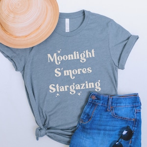 Moonlight, s'mores, stargazing shirt, camping t-shirt, glamping, nature lover gift, Retro, Summer t-shirt