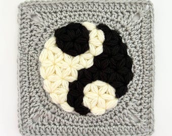 104 Motivo Quadrado Redondo Yin e Yang | Quadrado da Vovó | Ponto Jasmim | Padrão de Crochê | Crochê Yin Yang