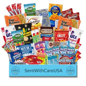 American Snack Box Candy Gift Box - College Care Package For Him, For Her | Snack Basket Gift | Freshman Survival Kit | College Gifts Card