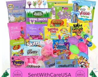 Easter Basket Stuffers Easter Candy Box Care Package | Easter Treats for Kids for Teens | Easter Box with Toys Gifts for Easter Egg Hunt