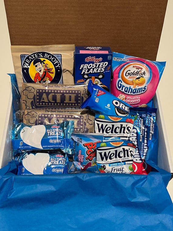 Out of the Blue Snack Box College Care Package for Him for Her | Something Blue Box | Blue Candy Box | Birthday Blue Gift Ideas Snack Basket