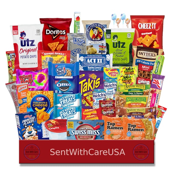 Pacchetto snack e scatola snack / Scatola snack americana Scatola caramelle  / Pacchetto assistenza college per lei, per lui / Cesto regalo snack  snackbox college -  Italia