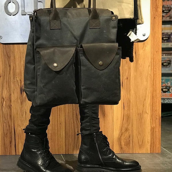 Waxed Leather Satchel Bag | Canvas Messenger Bag | Leather Laptop Bag | Cotton Shoulder Bag | Fashion Messenger Bag | Trendy Bag Recycled