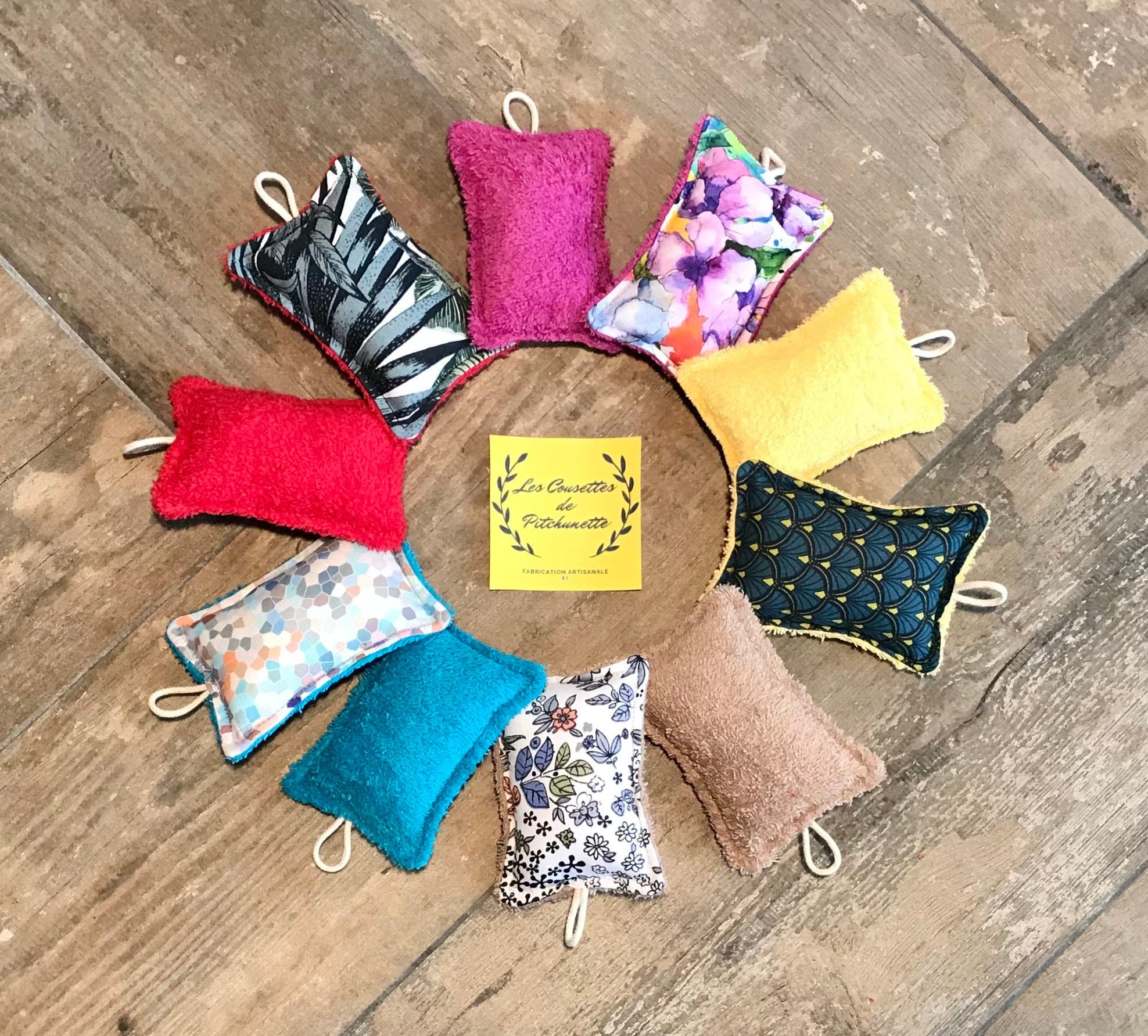 Éponge Vaiselle Lavable et Réutilisable, Zéro Déchet en Éponge Coton Imprimé Et/Ou Filet