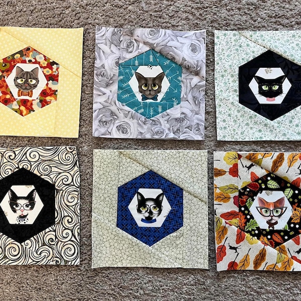 BLOCK 14 mix and match 9" Foundation Paper Piecing Quilt Block Pattern - PDF only - Hexagon (BONUS!! 6", 7" and 8" versions!)