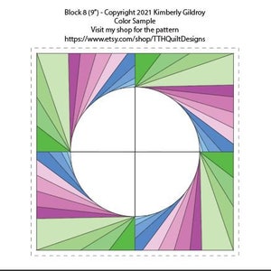 BLOCK 8 mix and match 9" Foundation Paper Piecing Quilt Block Pattern - PDF only - Circle, Spiral, Rainbow, Scrappy