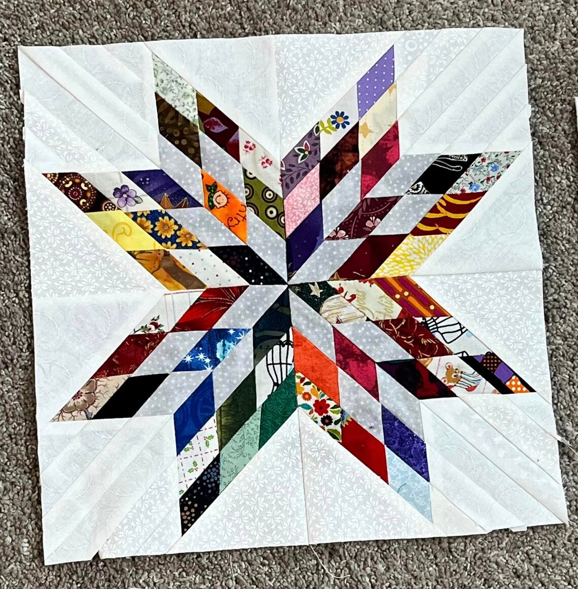 Starburst Quilting Pattern! No Y Seams! BONUS 12" and 15" Patterns ...