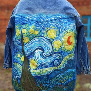 Custom Painted Denim Jacket Starry Night Van Gogh Jean Jacket - Etsy