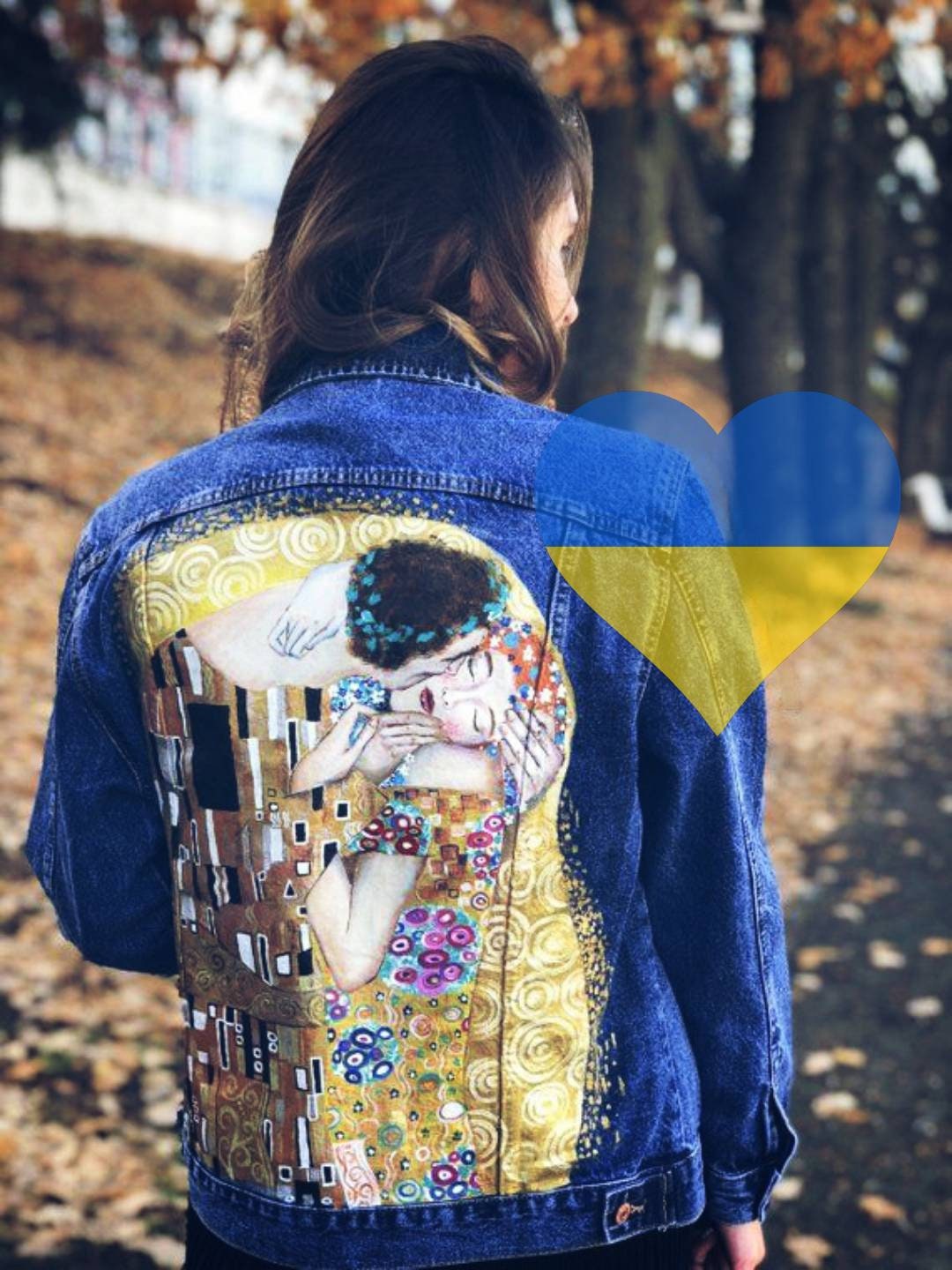 Custom hand painted denim jacket | Painting The Kiss by Francesco Ayets |  With Art | Personalized design | Hands | Renaissance Spring Pierre