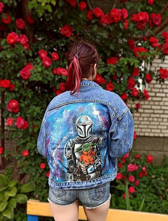 Hand Painted Denim Jacket Grogu Baby 