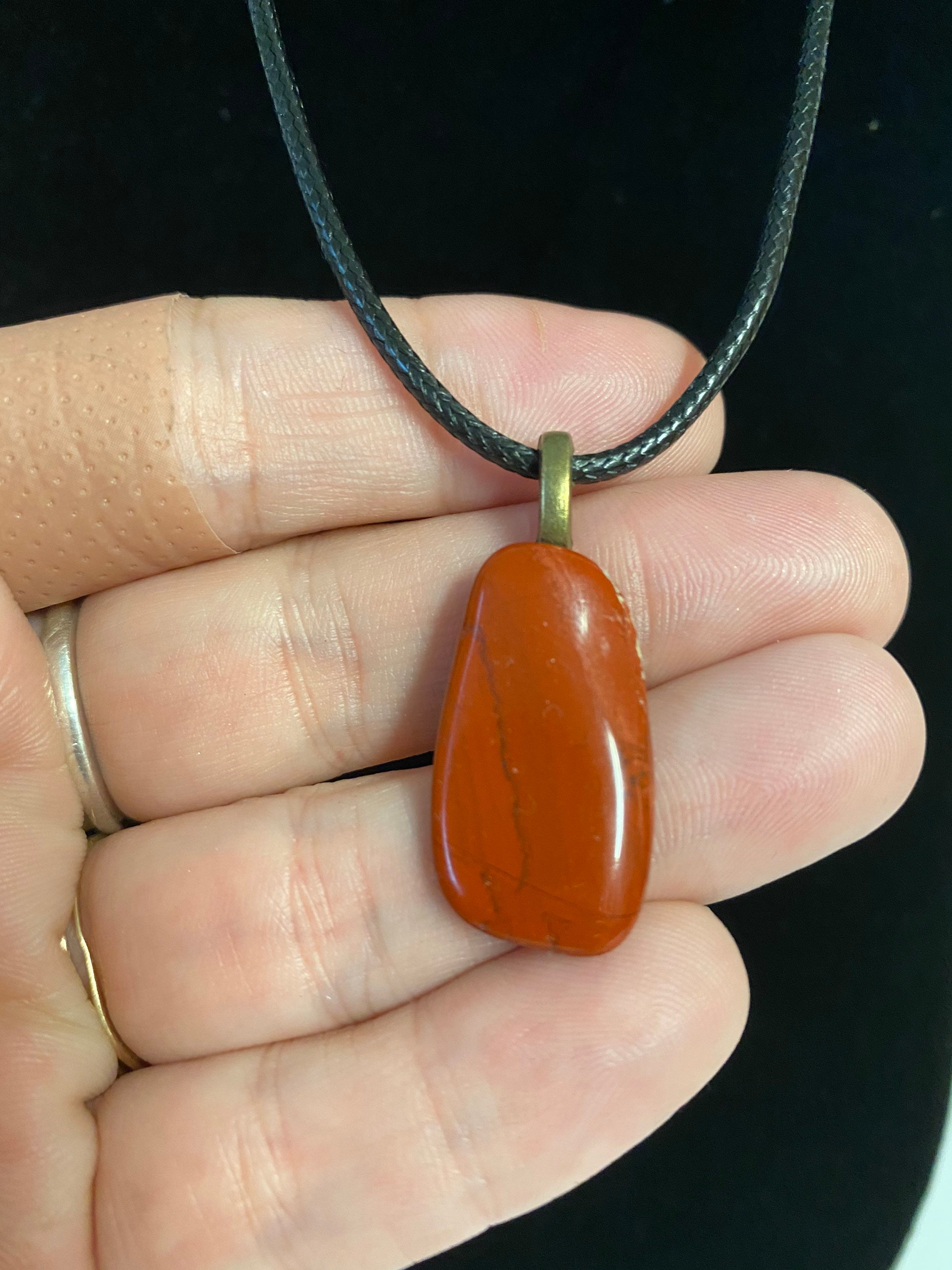 Red jasper pendant necklace polished and tumbled by us. Etsy