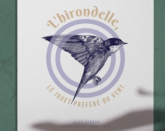 Illustrazione di una rondine su cartolina