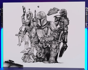 Poster con illustrazione dell'Universo Mandalorian di StarWars