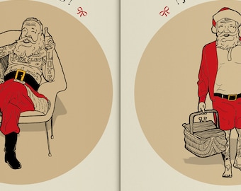 Biglietto d'auguri illustrato A5 di Babbo Natale tatuato BABBO NATALE