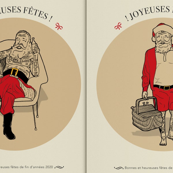 A5 illustrated greetings card of tattooed Santa Claus SANTA CLAUS