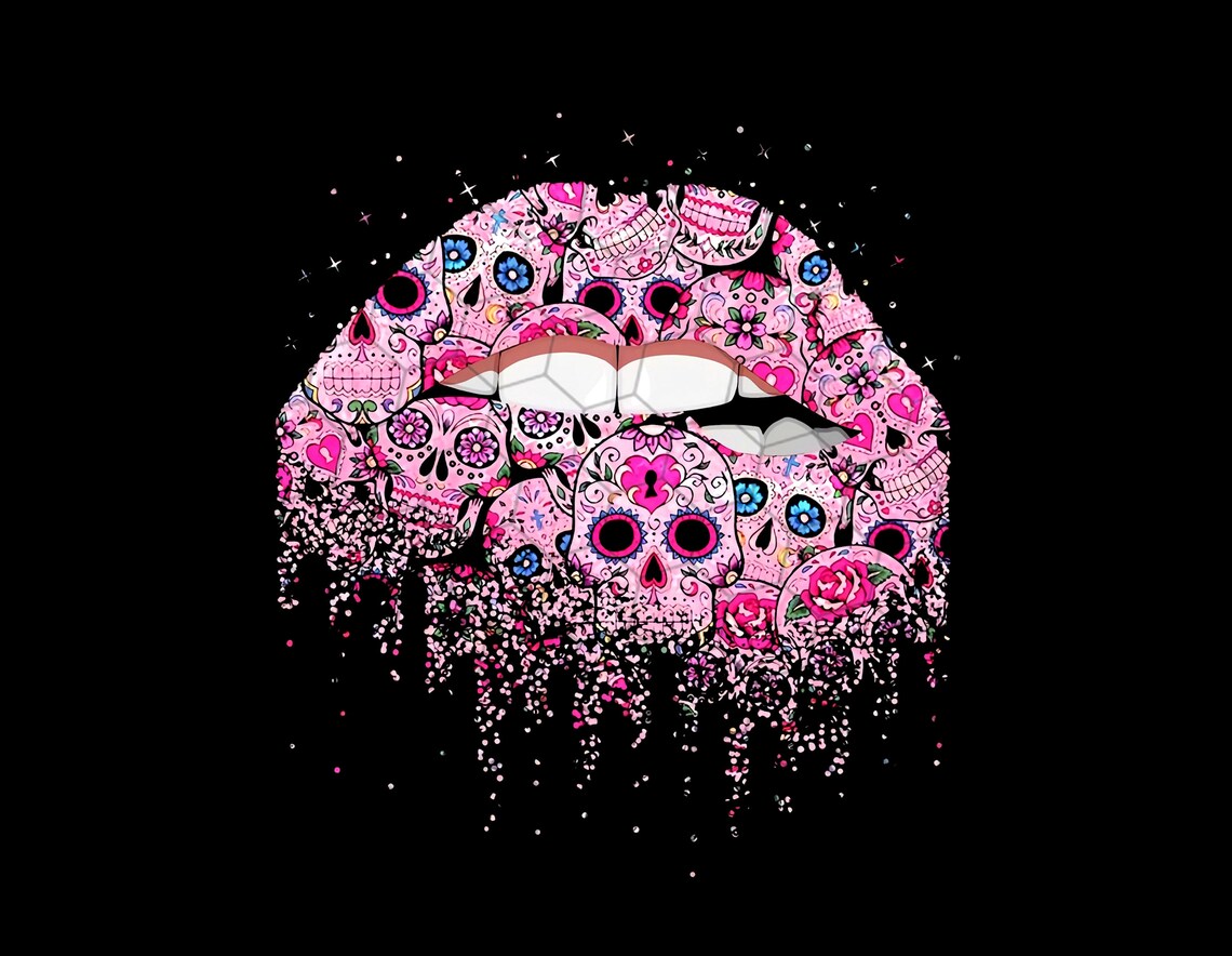 Pink Skull Lips Lip and Skull Skull PNG Digital File Etsy