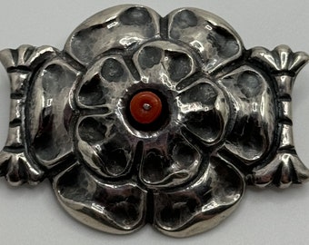 Vintage M Velazquez Mexico Sterling zilveren koraal Repoussé bloem broche
