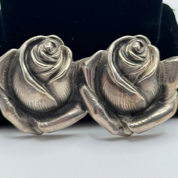 Antique Unger Brothers Sterling Silver Rose Brooch