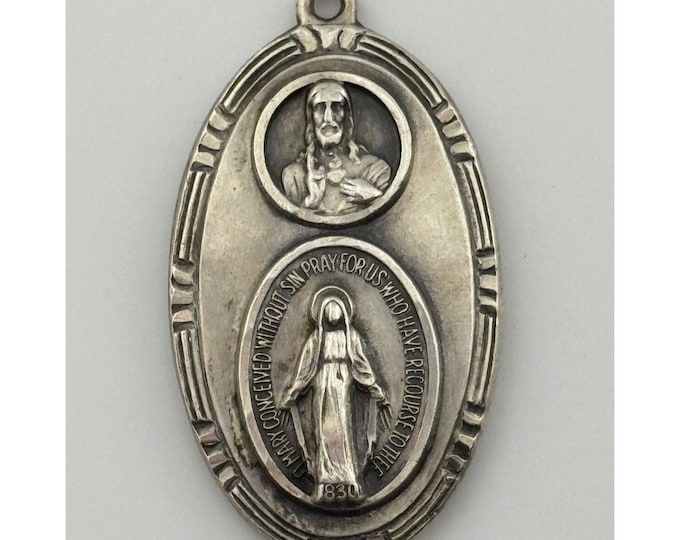 Vintage A Gale Sterling Silver Miraculous Mary Jesus Catholic Medal ...