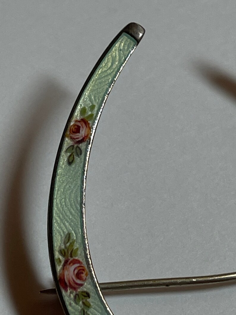 Antique German Jugendstil Meyle /& Mayer Sterling Silver Enamel Rose Floral Horseshoe Brooch Pin Germany Depose