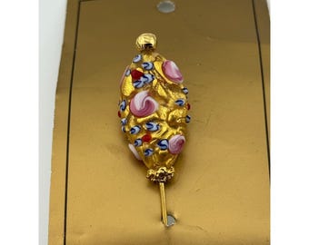 Vintage Italian Murano Glass Gold Pink Multicolor Stick Pin
