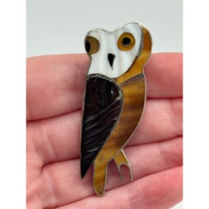 Vintage Native American Sterling Silver Inlaid Owl Brooch