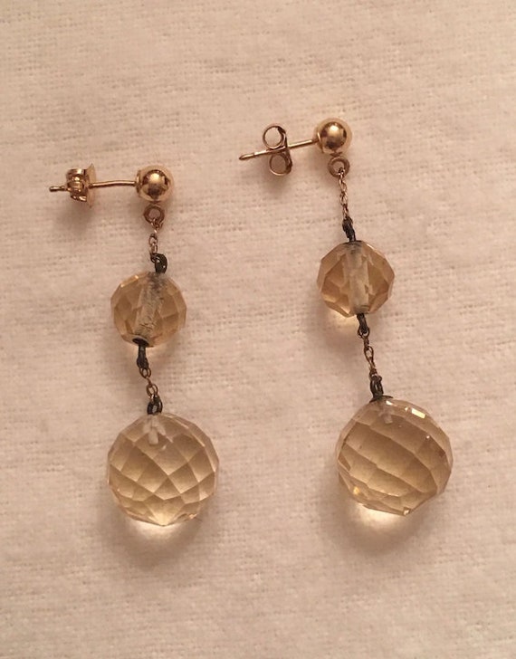 Vintage Graduated Faceted Citrine Beaded Earrings… - image 2