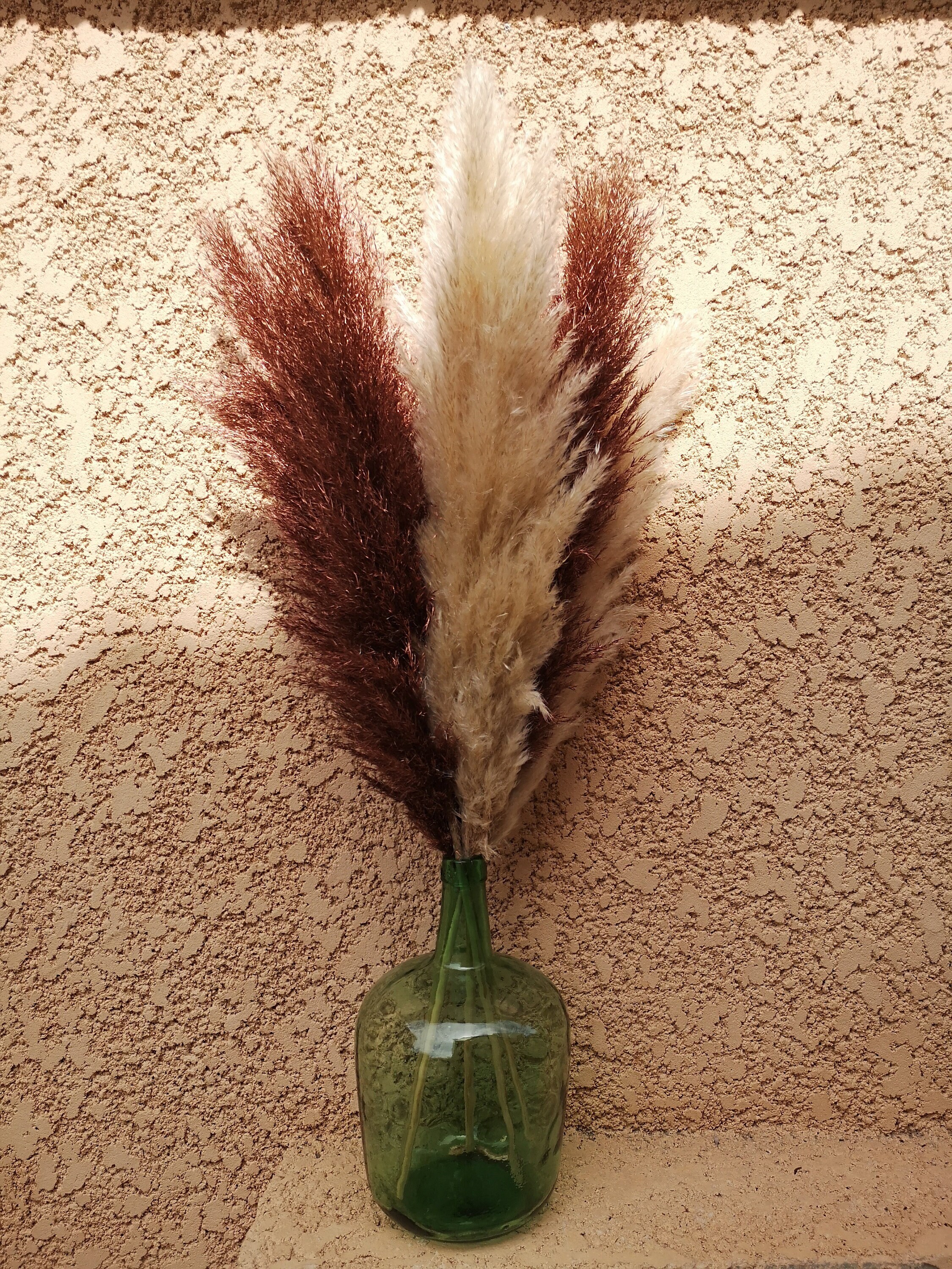 Bouquet Panaché de 3 Pampas Blanches Fluffy Epaisses Naturelles et 2 Colorées Cuivrées