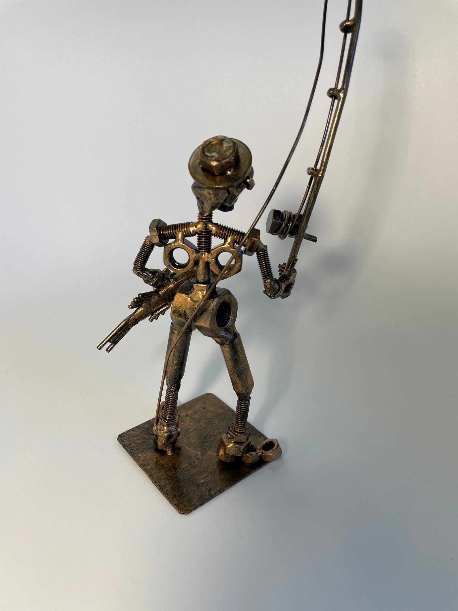 Metal Fisher Figurine Metal Fisherman Statue Fisher Metal Etsy