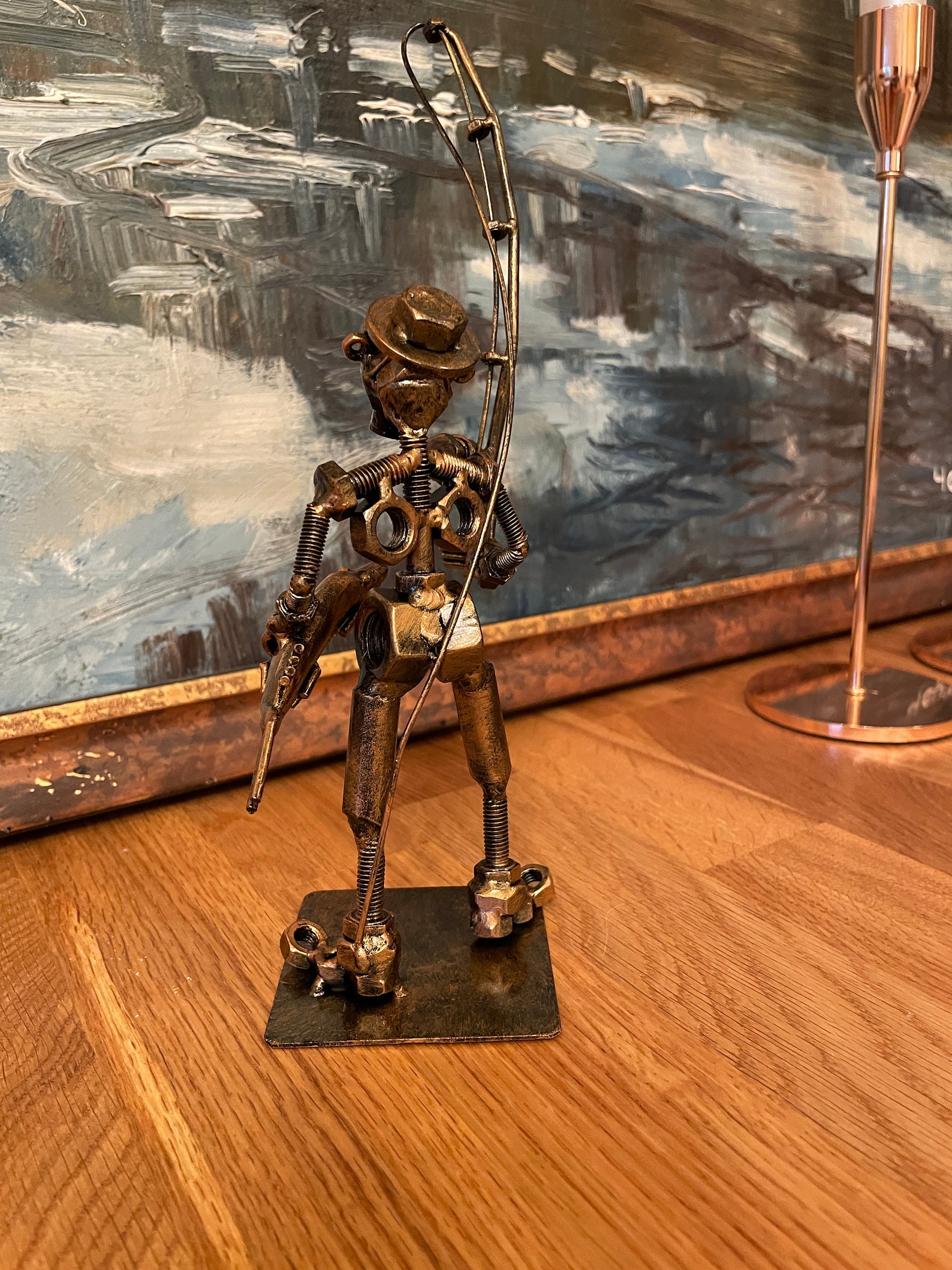 Metal Fisher Figurine Metal Fisherman Statue Fisher Metal Etsy