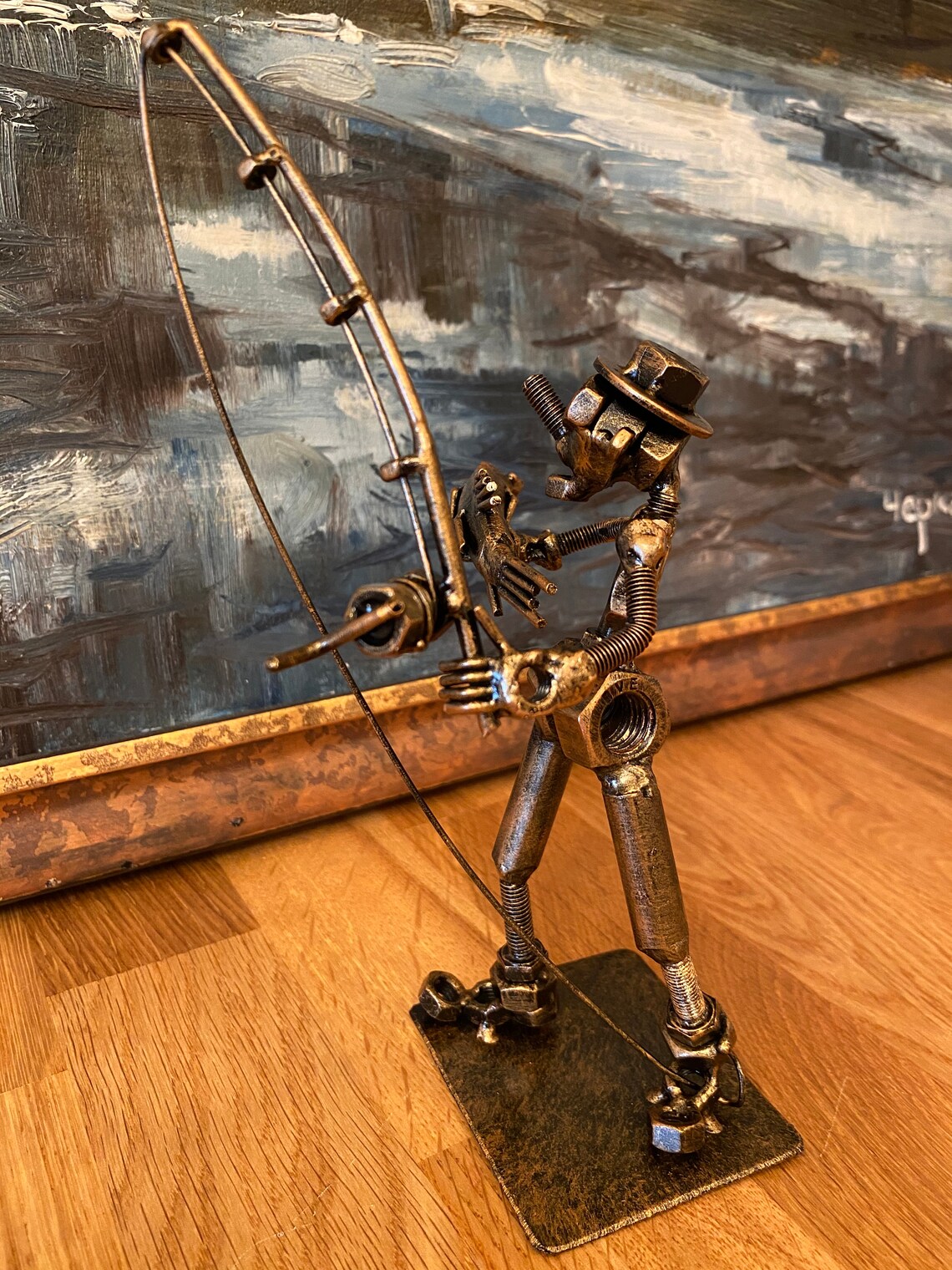 Metal Fisher Figurine Metal Fisherman Statue Fisher Metal Etsy