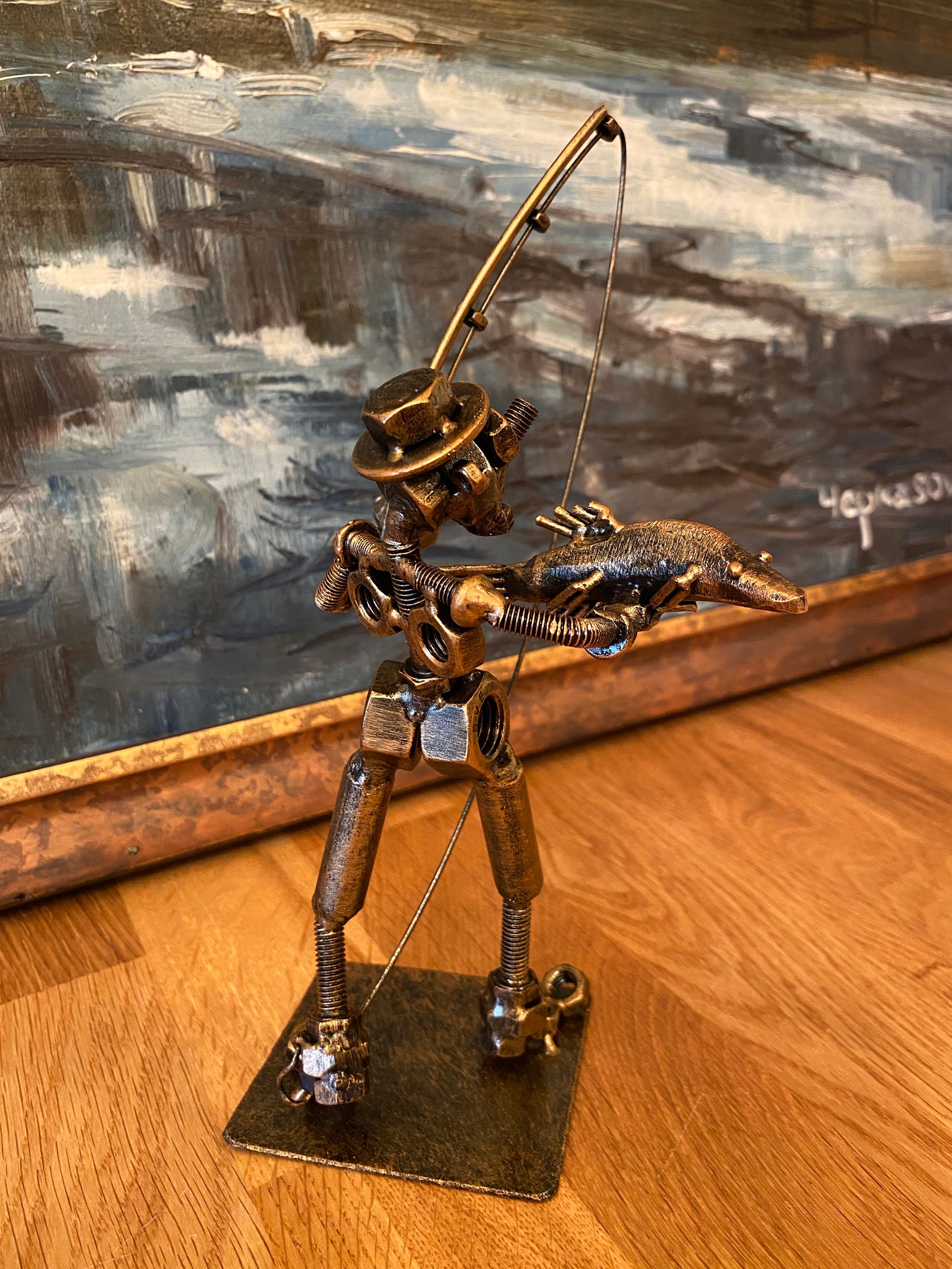 Metal Fisher Figurine Metal Fisherman Statue Fisher Metal Etsy