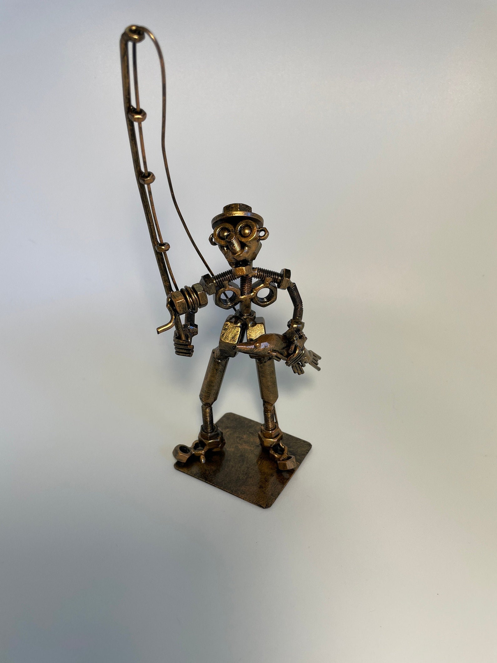 Metal Fisher Figurine Metal Fisherman Statue Fisher Metal Etsy