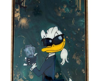Styled for Success - Original Pop Art Painting | Hand-Painted Donald Duck Inspired Artwork | Resin Wall Art | 50×70cm