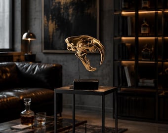 The Golden Predator - Luxury Saber Tooth Skull Sculpture / Pop Art / Luxury Decoration