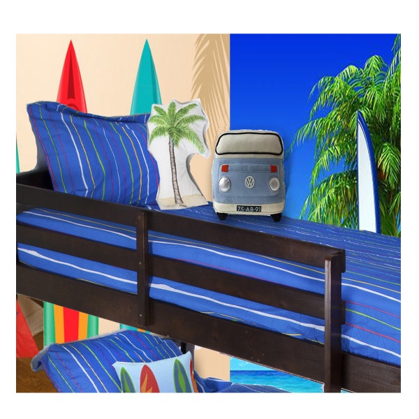Blue & Yellow Stripe Surf's Up Cotton fitted Bed Sheet Set