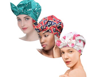 Luxury Shower Cap for Women - Waterproof, Fashionable, Reusable Shower Cap Along With Dual Fitting Mechanism (Elastic Band Plus Velcro Tab)