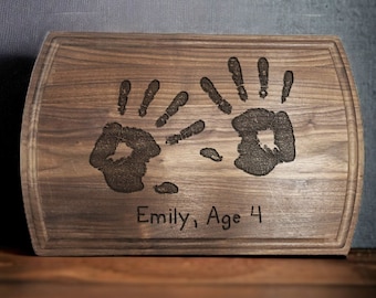 Cutting Board or Serving Board  W/ Childs Handprint, Custom Childs Artwork, Gift For Mom, Dad, Grandmother, Grandfather, Teacher, Customized