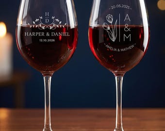 Etched Wedding Wine Glass Set, Engraved Toasting Glasses, 19 Oz