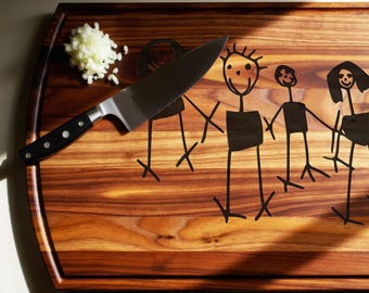 Personalized Kids Drawing Cutting Board – Child&#39;s Drawing Engraved Keepsake – Gift for Mom or Dad