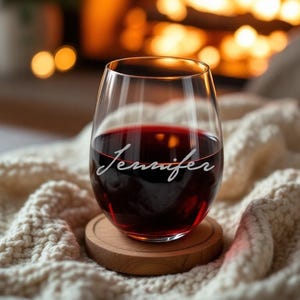 Personalized Wedding Wine Glass – His and Hers Stemless Glass – Custom Engraved Name Gift