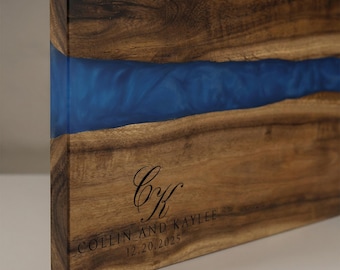 Personalized Acacia Wood & Blue Resin Serving Board